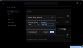 Setting up the custom charge threshold in the Lenovo Vantage app