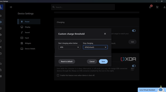 Setting up the custom charge threshold in the Lenovo Vantage app