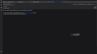 screenshot of test email recieved by email server