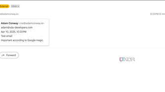 screenshot of test email received from mail server