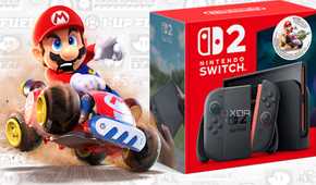 Mario Kart World and a nintendo Switch 2 console as it appears on Nintendo's website.