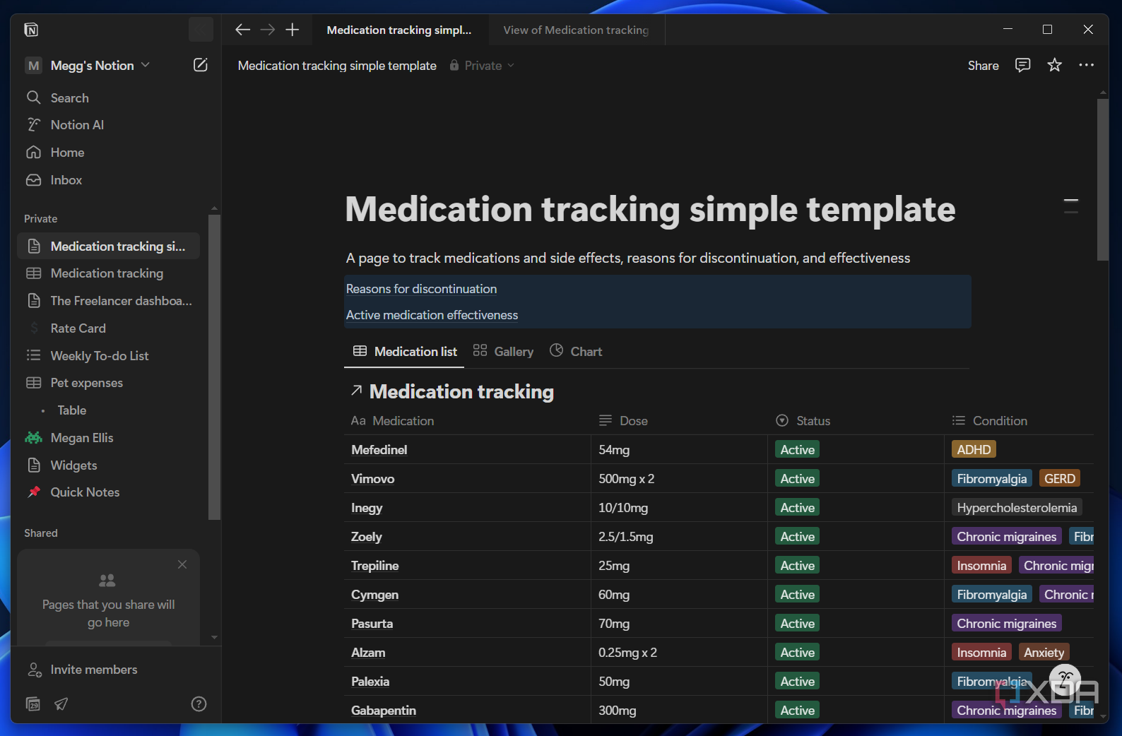 I set up a Notion page to track my medication for free