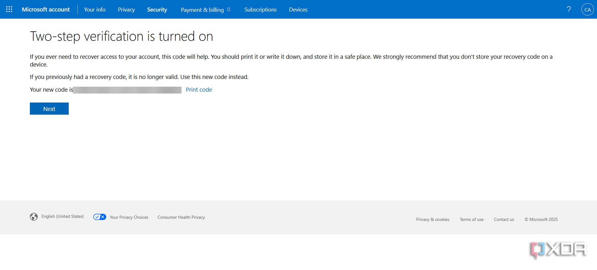 Microsoft 2 factor authentication turned on