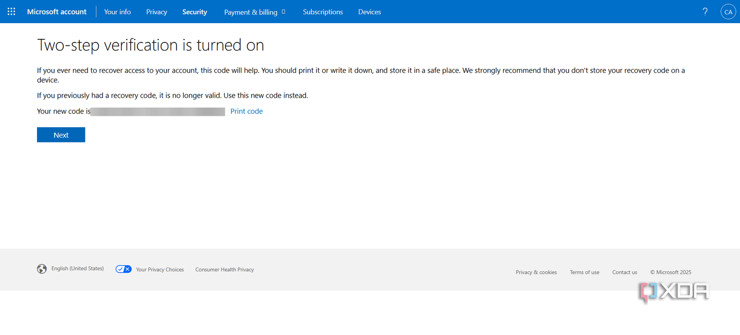 Microsoft 2 factor authentication turned on