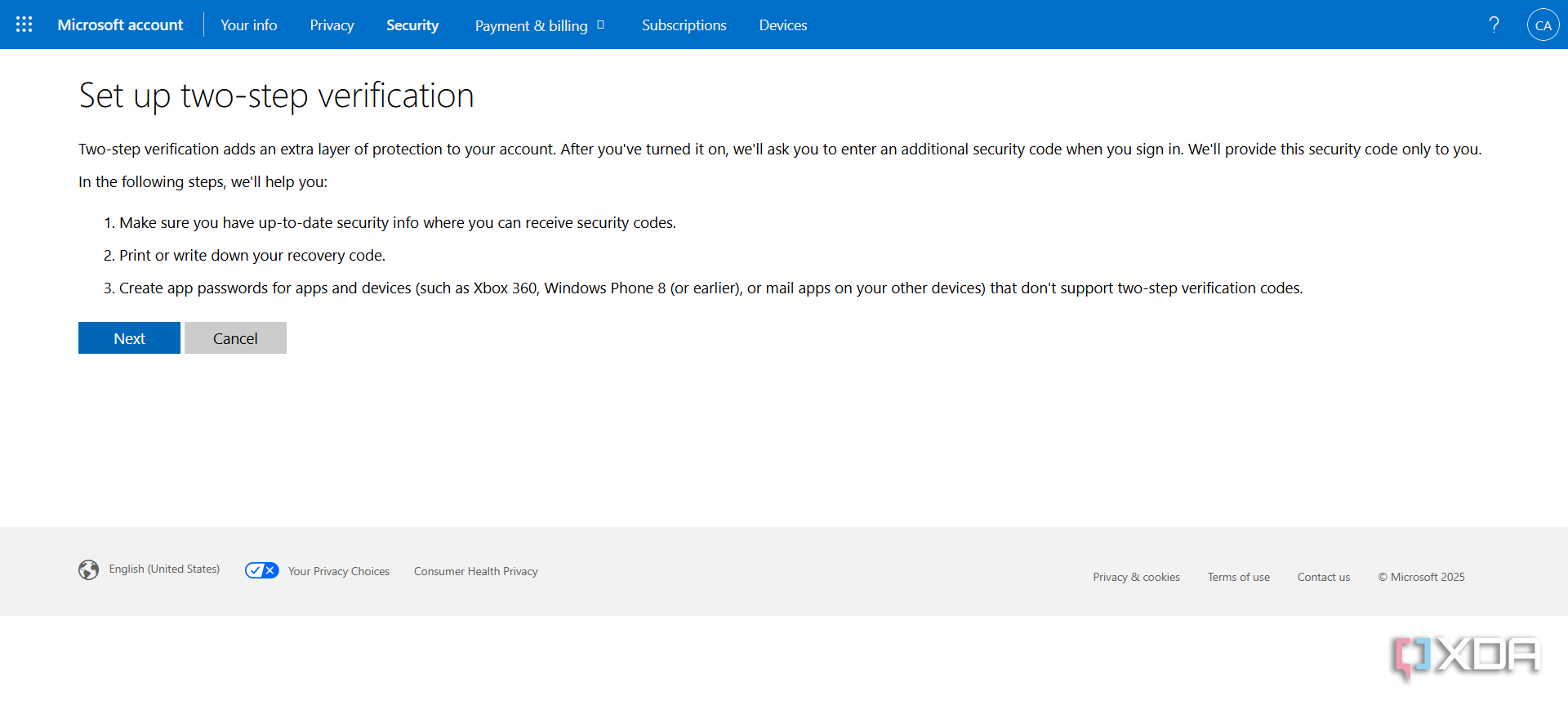 Microsoft 2 factor authentication