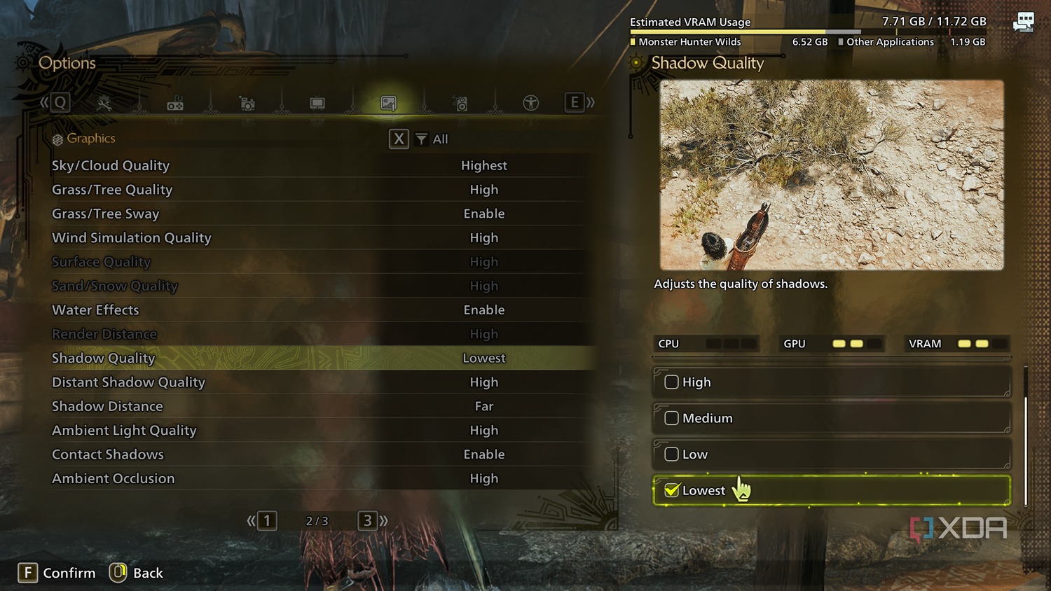 Low shadow settings Monster Hunter Wilds