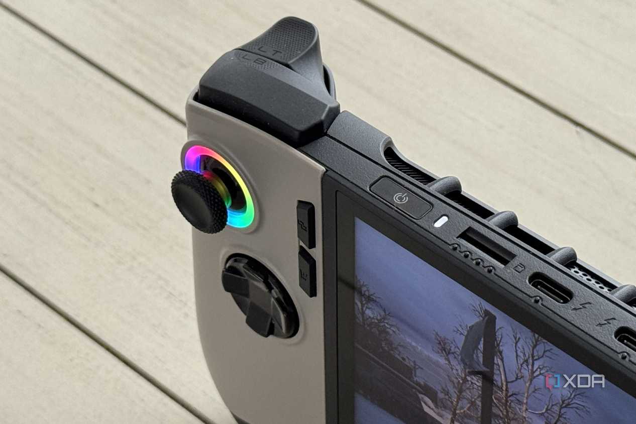 msi claw 8 ai plus closeup of left trigger and power button