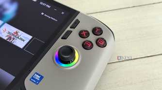 msi claw 8 ai plus closeup of right thumbstick and buttons