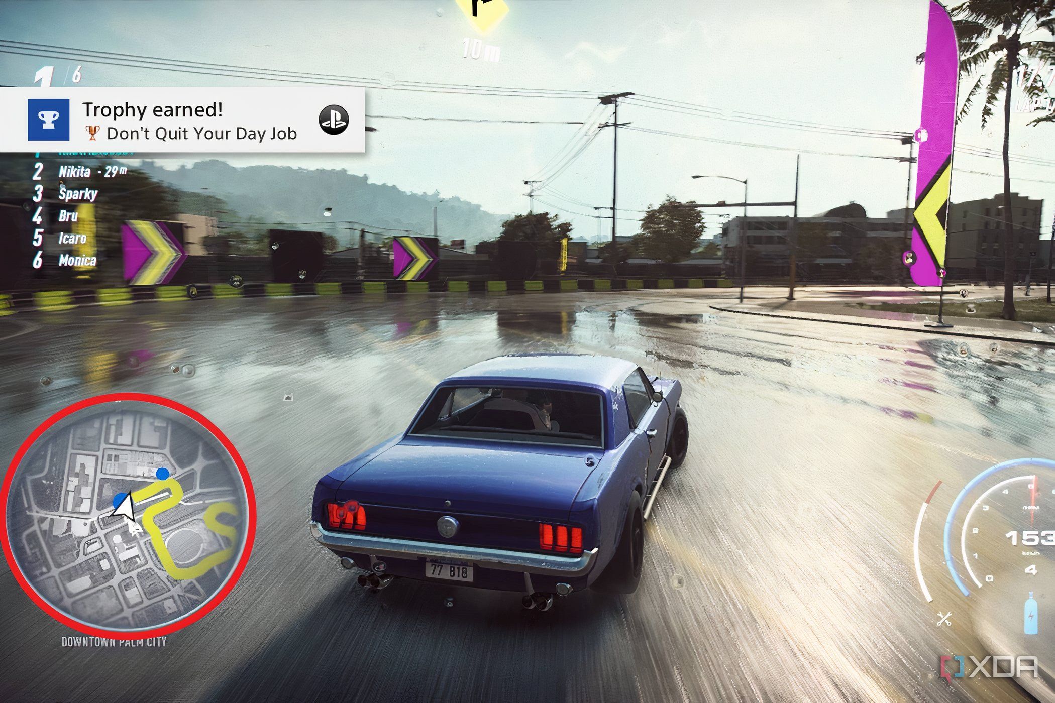 A screenshot from the game NFS Heat, showing the game's mini-map highlighted on the bottom-left.