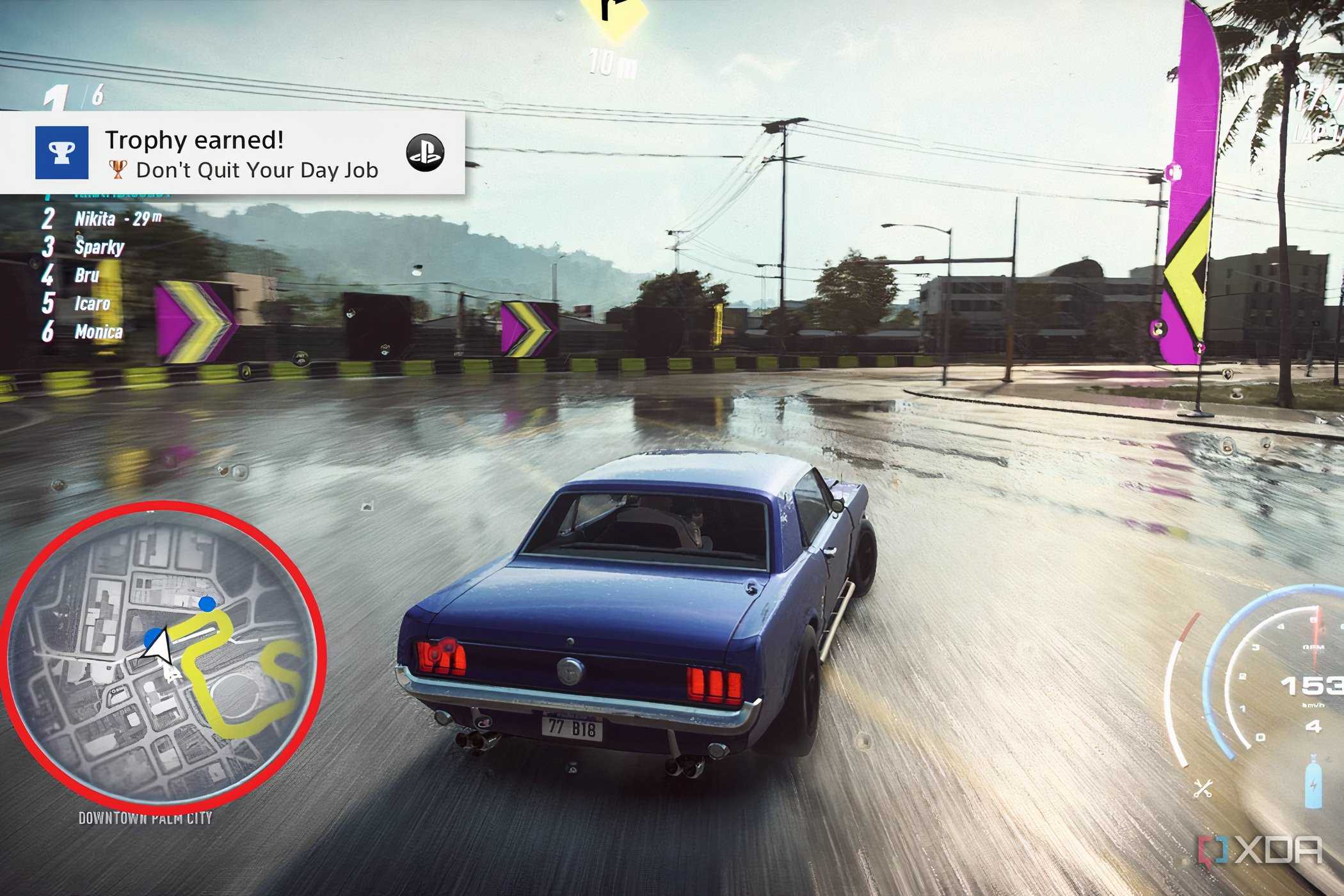 A screenshot from the game NFS Heat, showing the game's mini-map highlighted on the bottom-left.