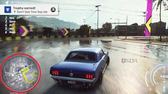 A screenshot from the game NFS Heat, showing the game's mini-map highlighted on the bottom-left.