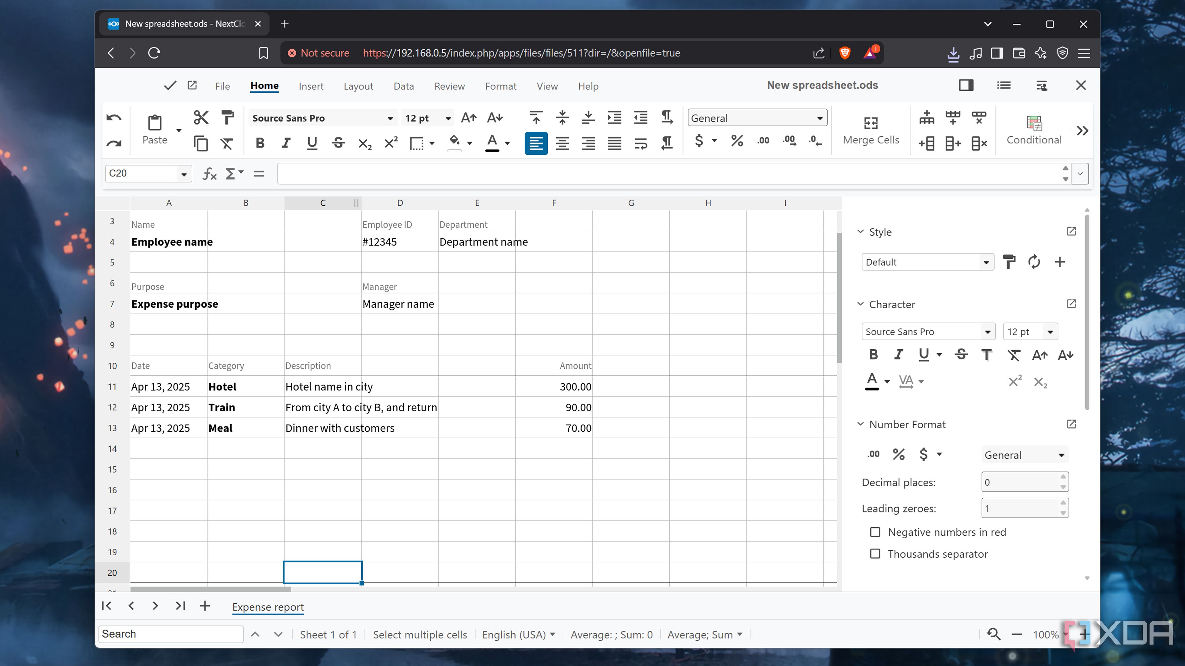 The Nextcloud Office spreadsheet app