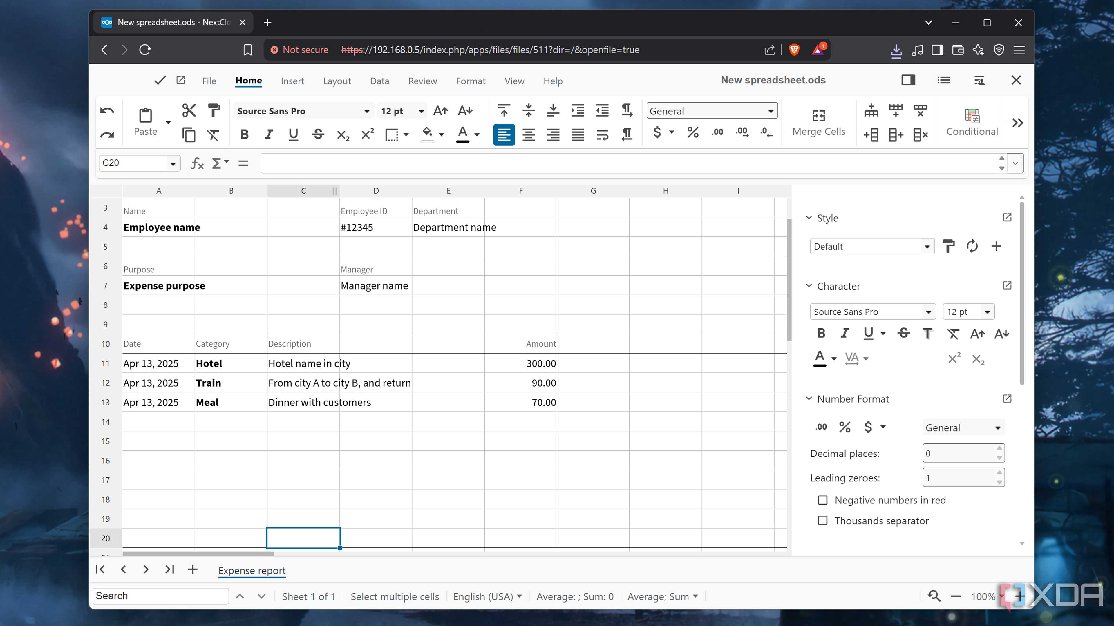 The Nextcloud Office spreadsheet app