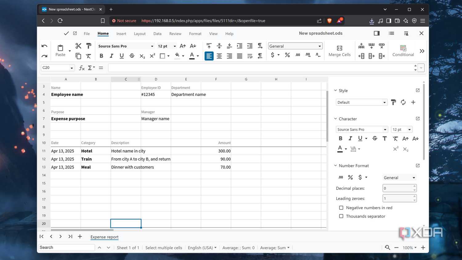 The Nextcloud Office spreadsheet app