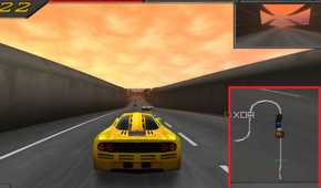 A screenshot from Need for Speed II Se, showing the game's mini-map highlighted on the bottom-right.