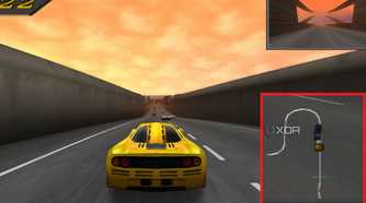A screenshot from Need for Speed II Se, showing the game's mini-map highlighted on the bottom-right.