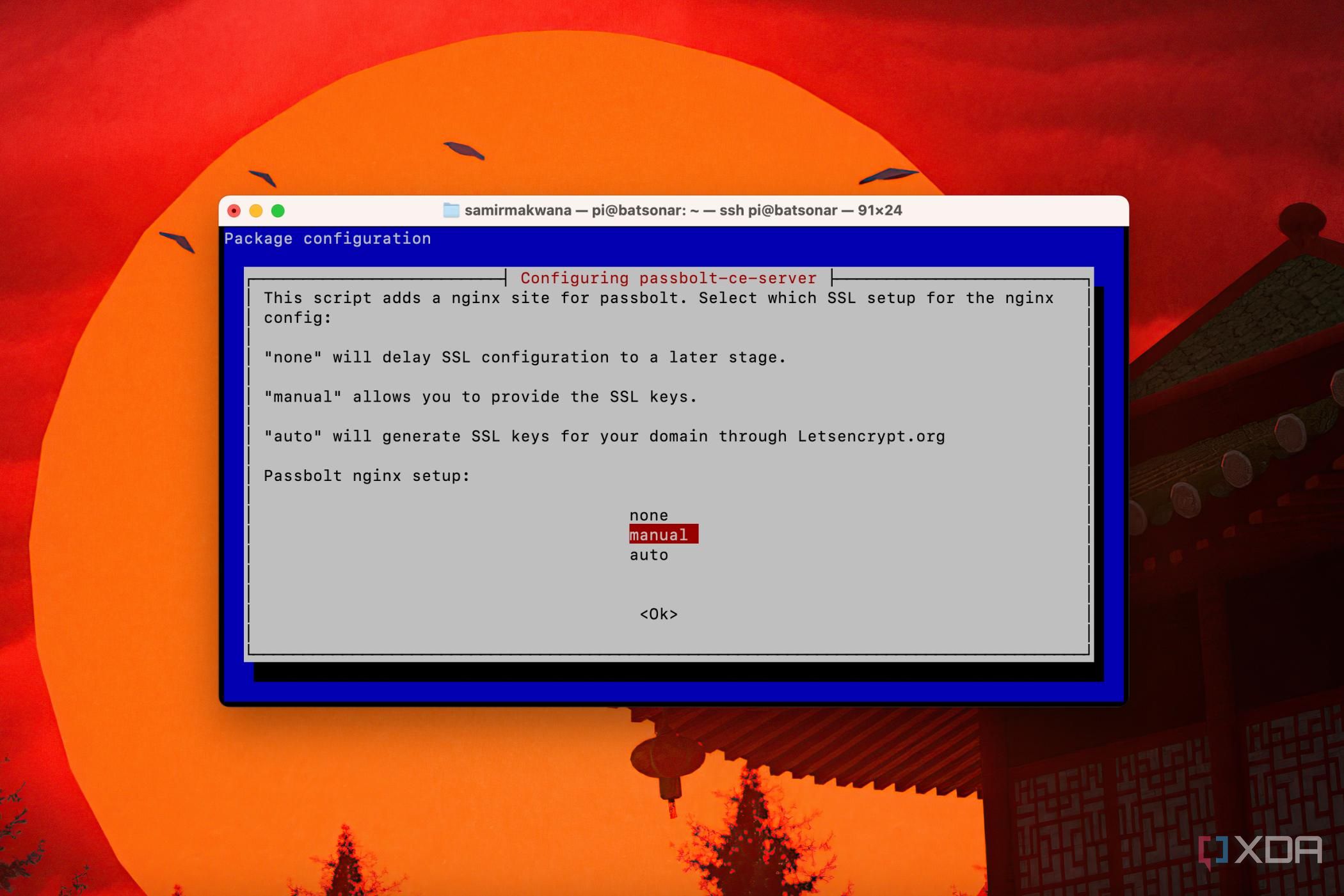 A screenshot of Nginx SSL configuration options script for Passbolt
