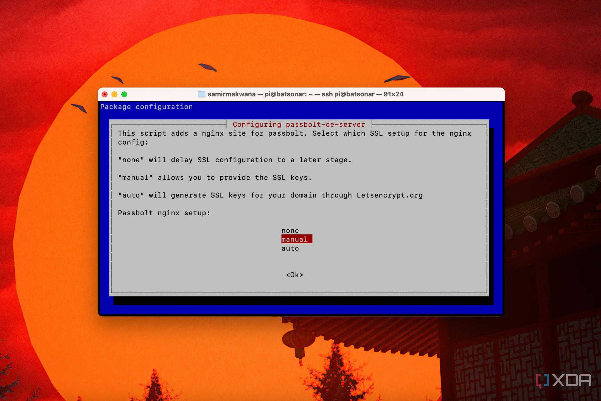 A screenshot of Nginx SSL configuration options script for Passbolt
