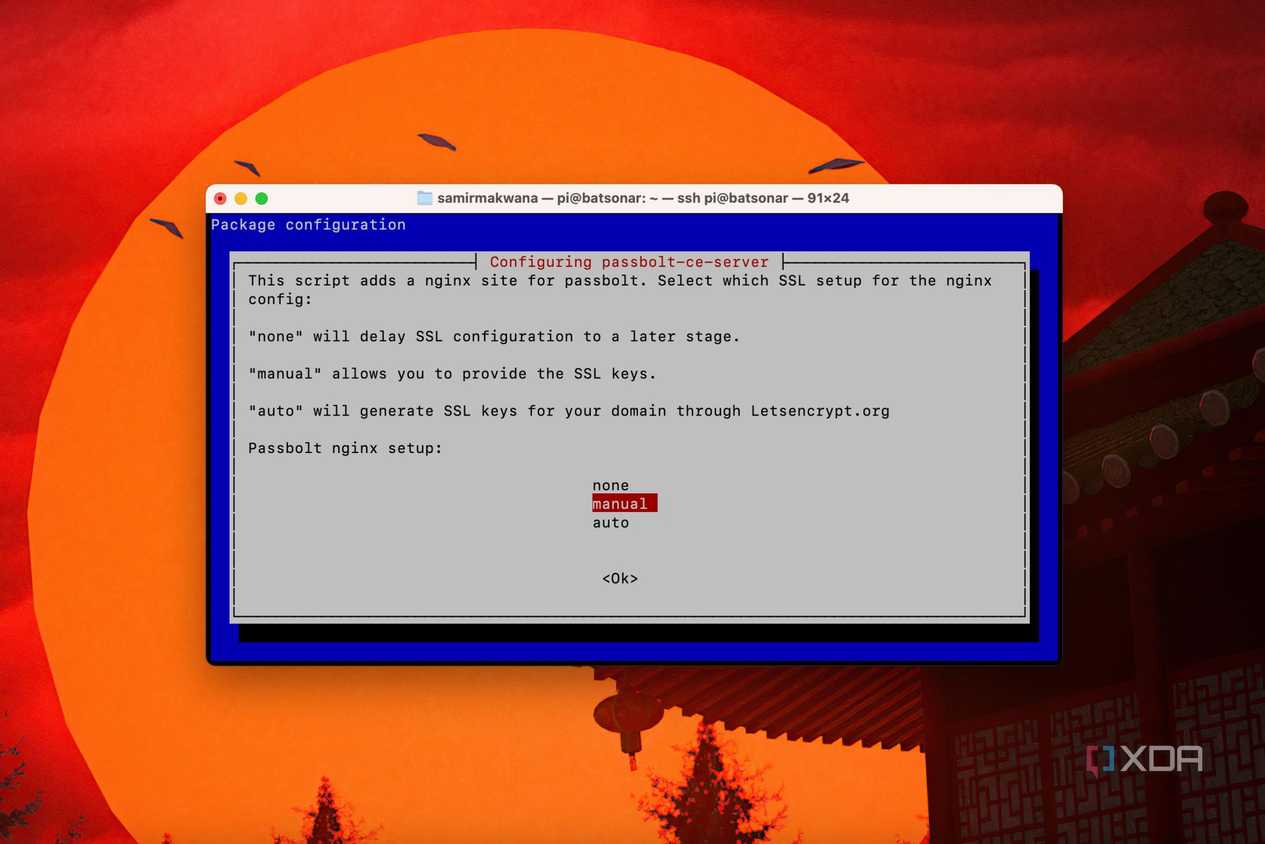 A screenshot of Nginx SSL configuration options script for Passbolt