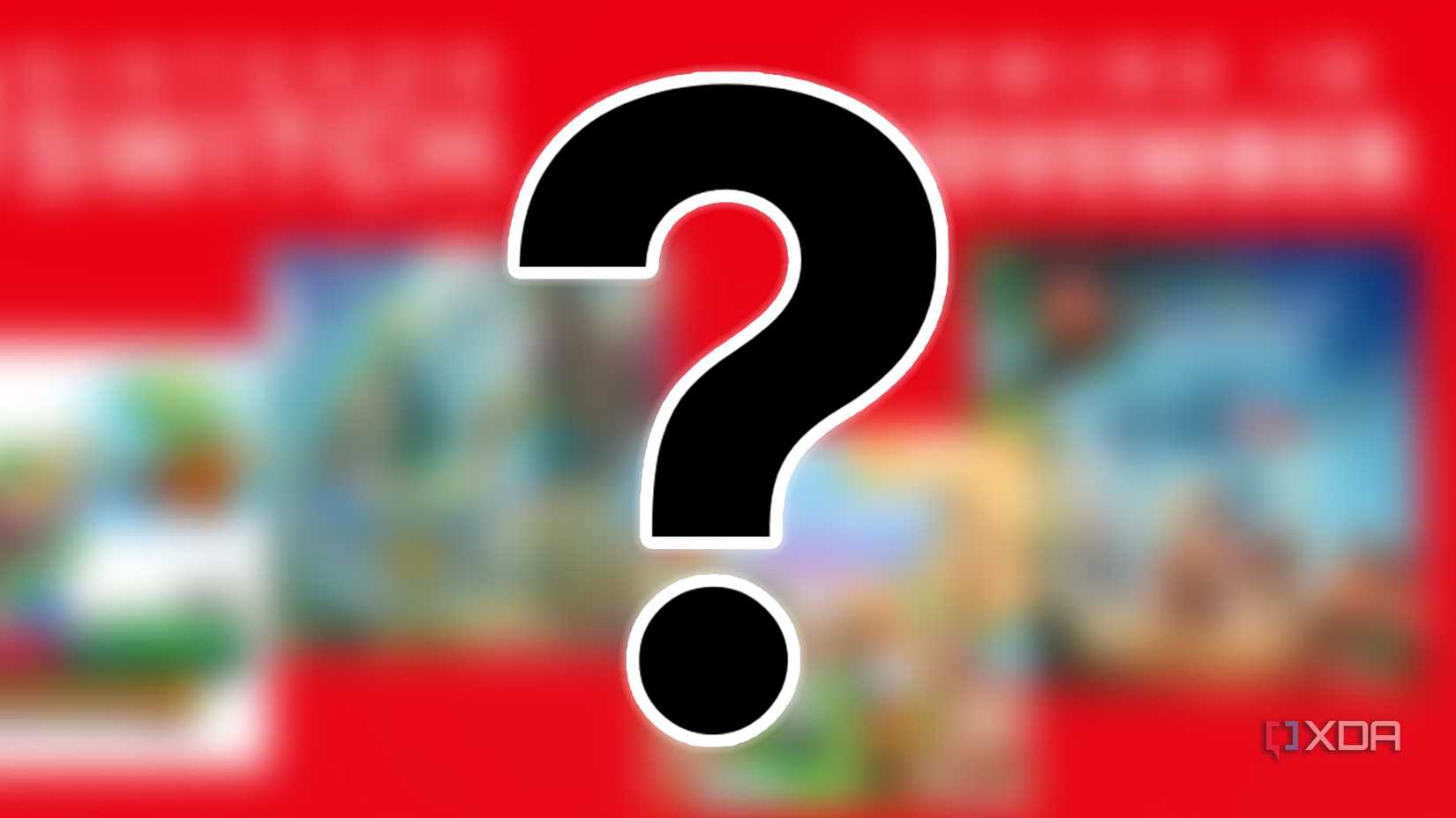 Picture of a question mark on top of Nintendo Swithc 1 games. 