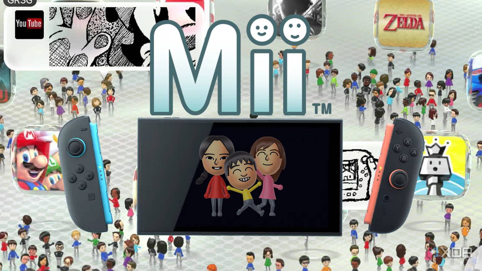 Nintendo Switch 2 system in Mii Plaza with Miis on Screen