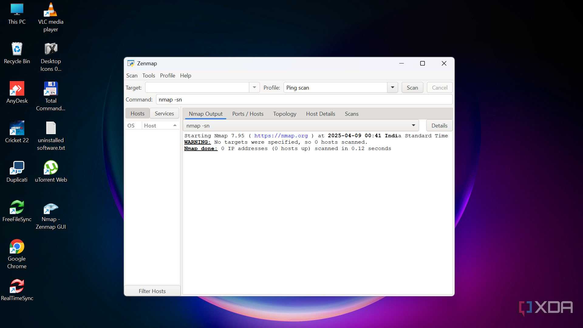 Nmap ping scan command