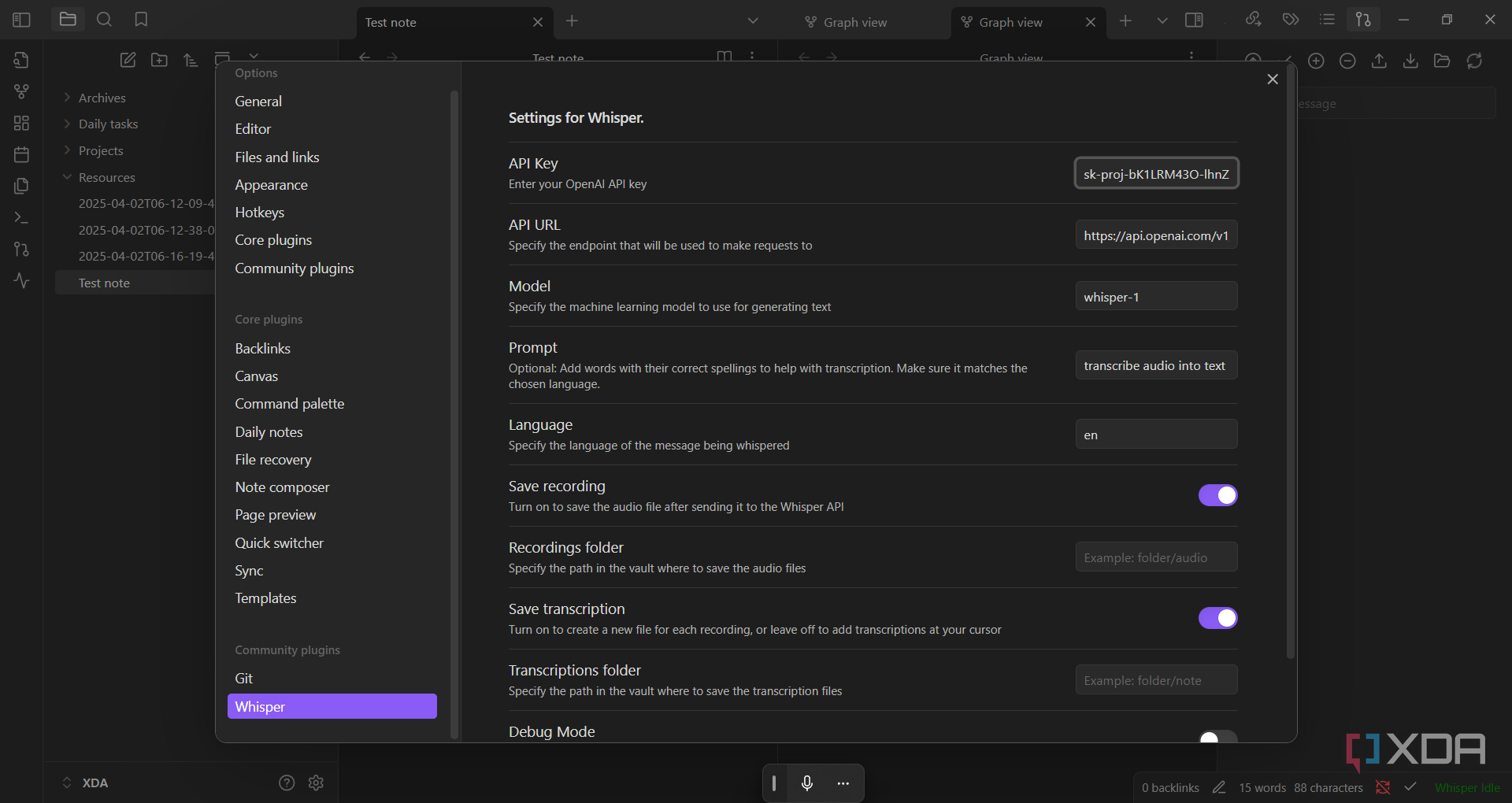 Obsidian-with-Whisper-plugin-configuration