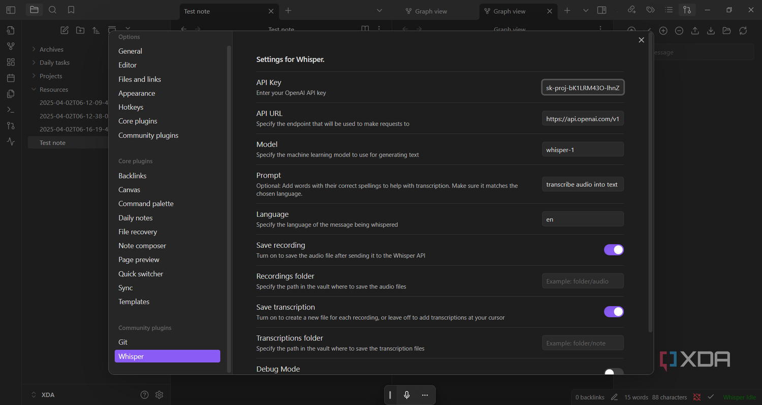 Obsidian-with-Whisper-plugin-configuration