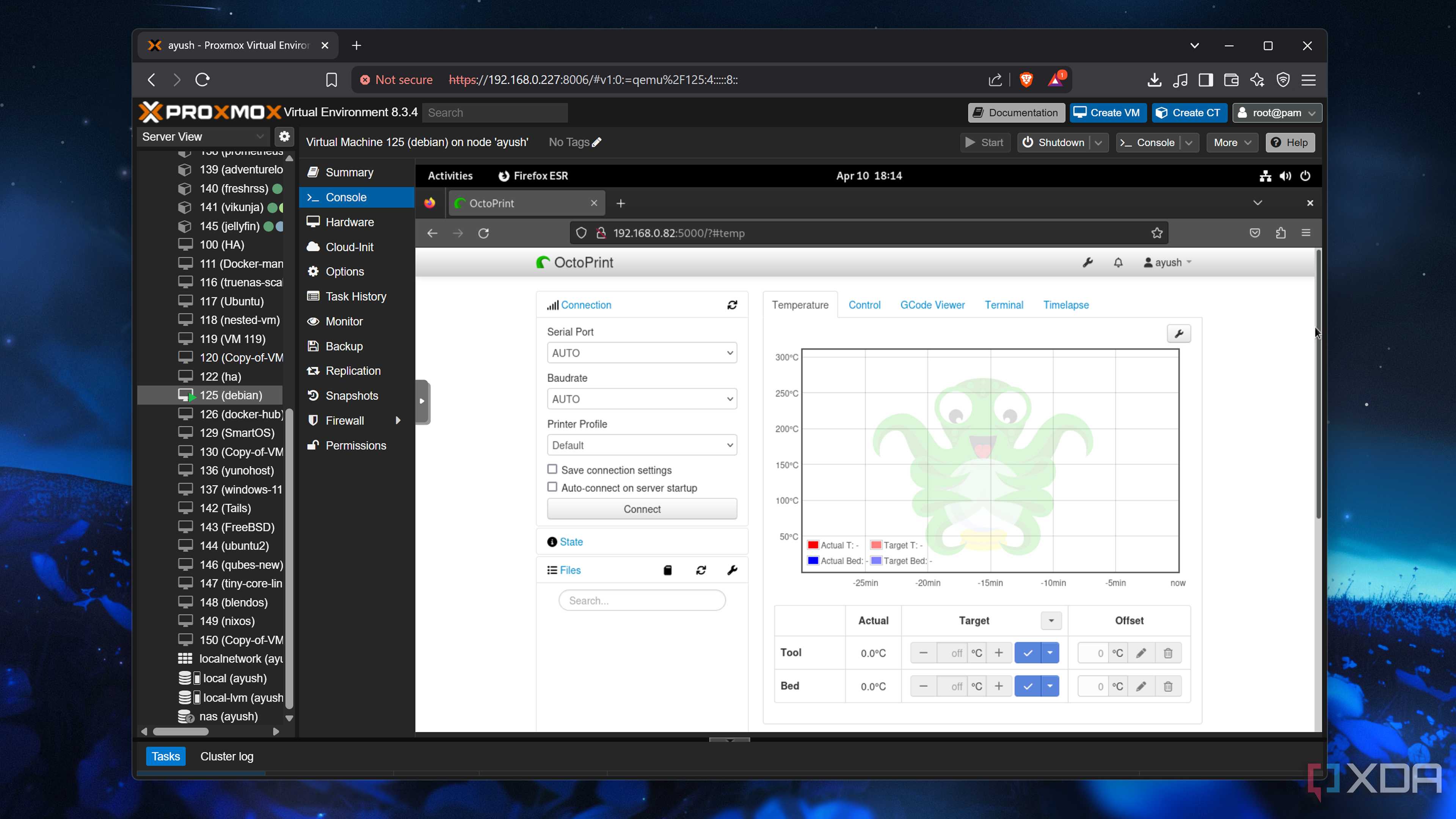 Accessing the Octoprint web UI inside a Proxmox VM