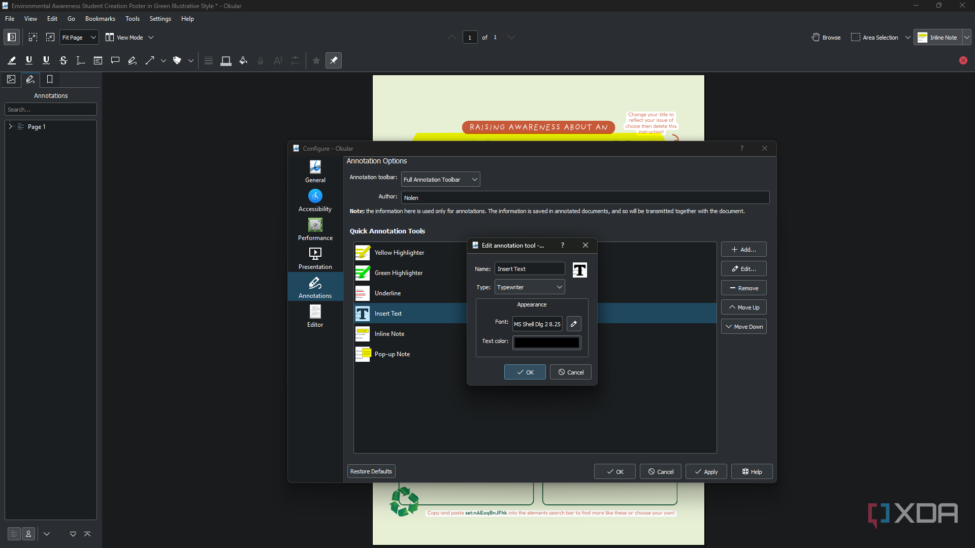 Okular annotation preferences