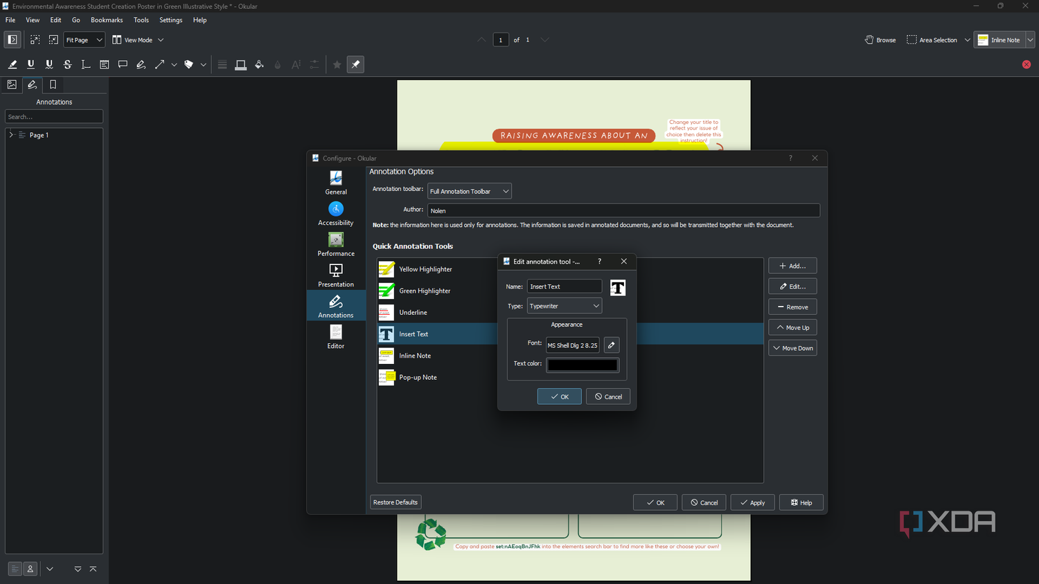 Okular annotation preferences