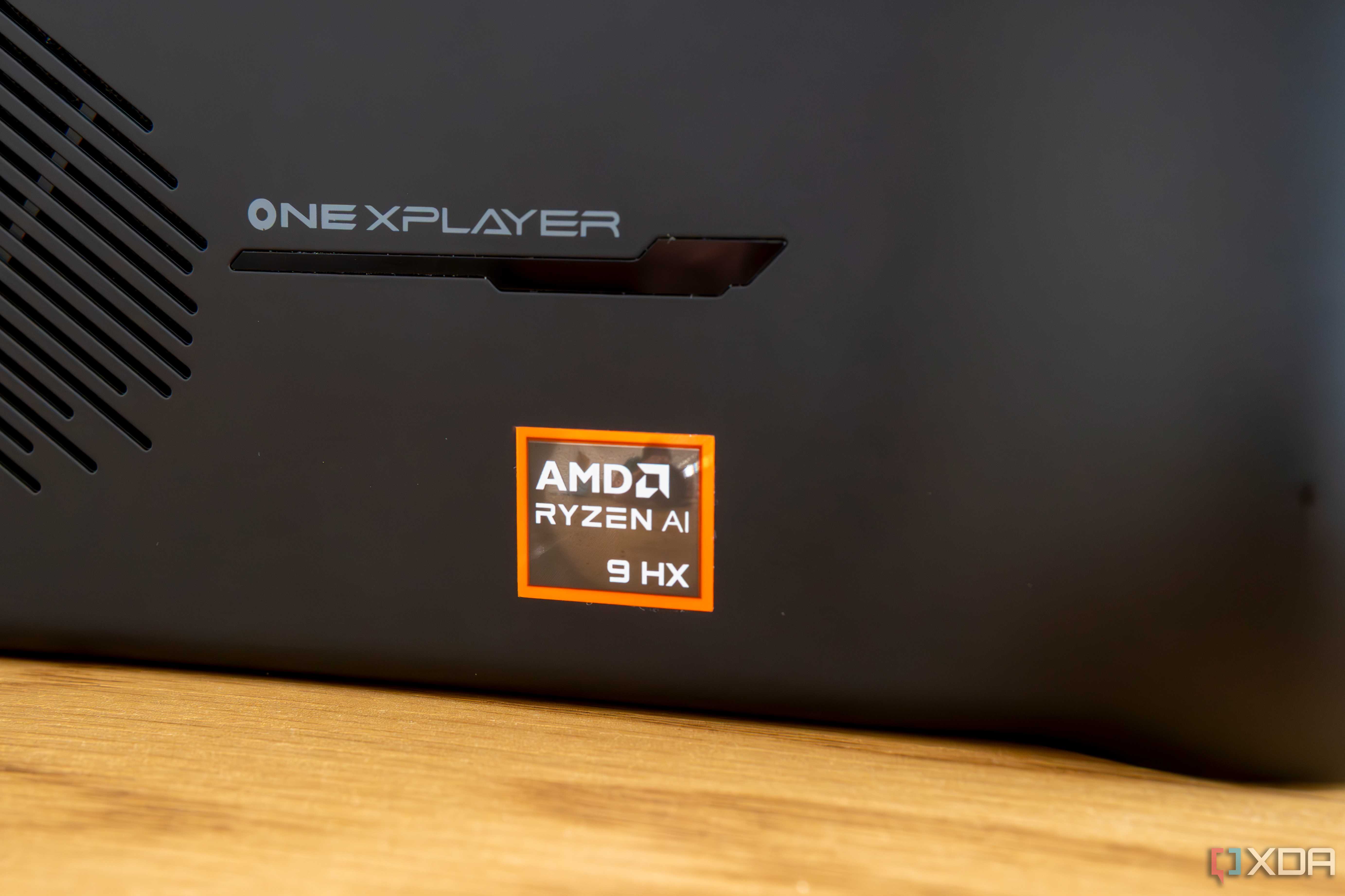 Close-up of the AMD Ryzen AI sticker on the back of the OneXFly F1 Pro