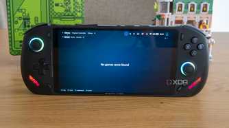 The OneXFly F1 Pro displaying the OneXConsole interface with an empty game library