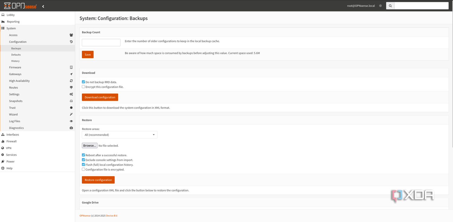 Backing up OPNsense configs