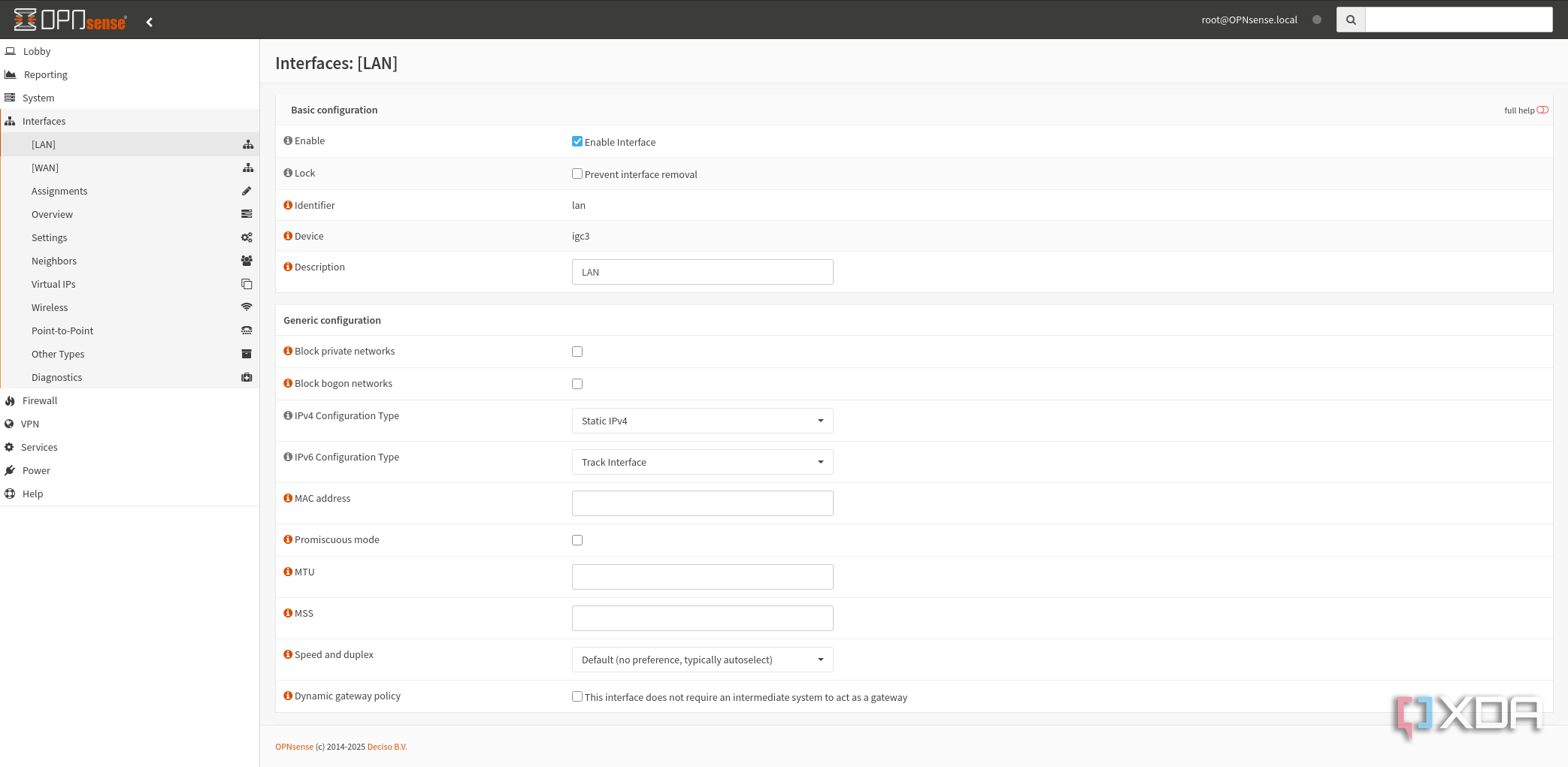 opnsense lan interface settings