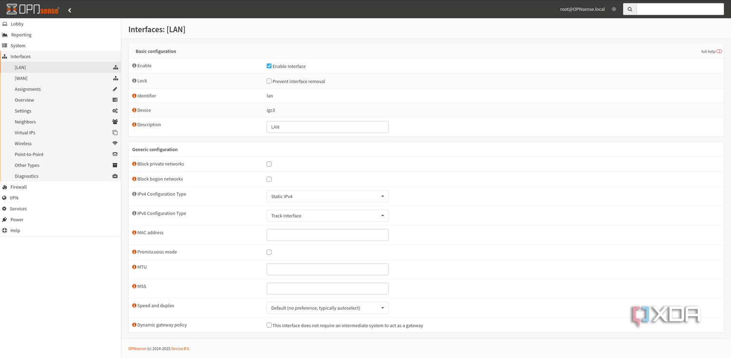 opnsense lan interface settings