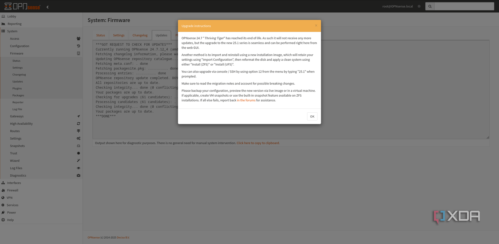 OPNsense update notice