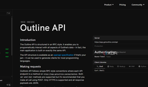 Screenshot of the API documentation for Outline