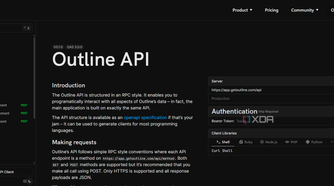 Screenshot of the API documentation for Outline