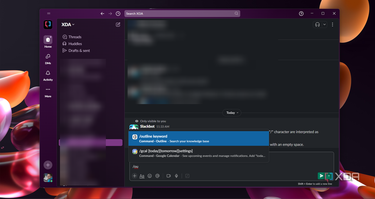 Screenshot of the Outline command in Slack