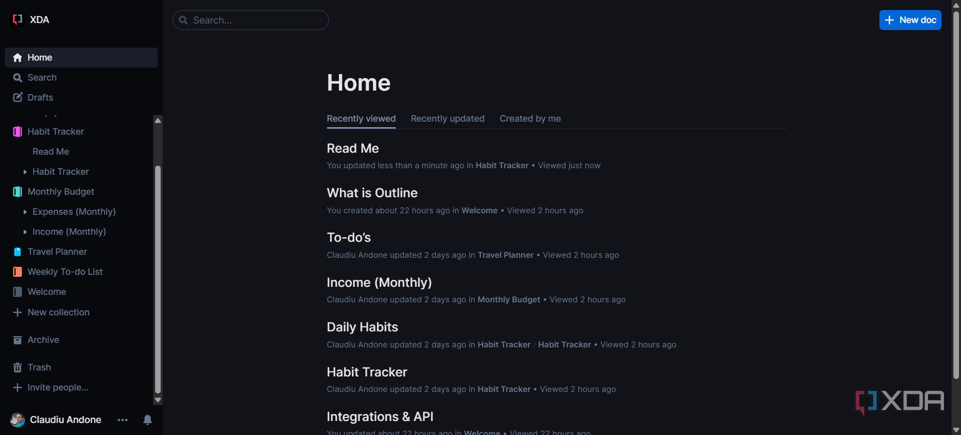 Screenshot of Outline home page