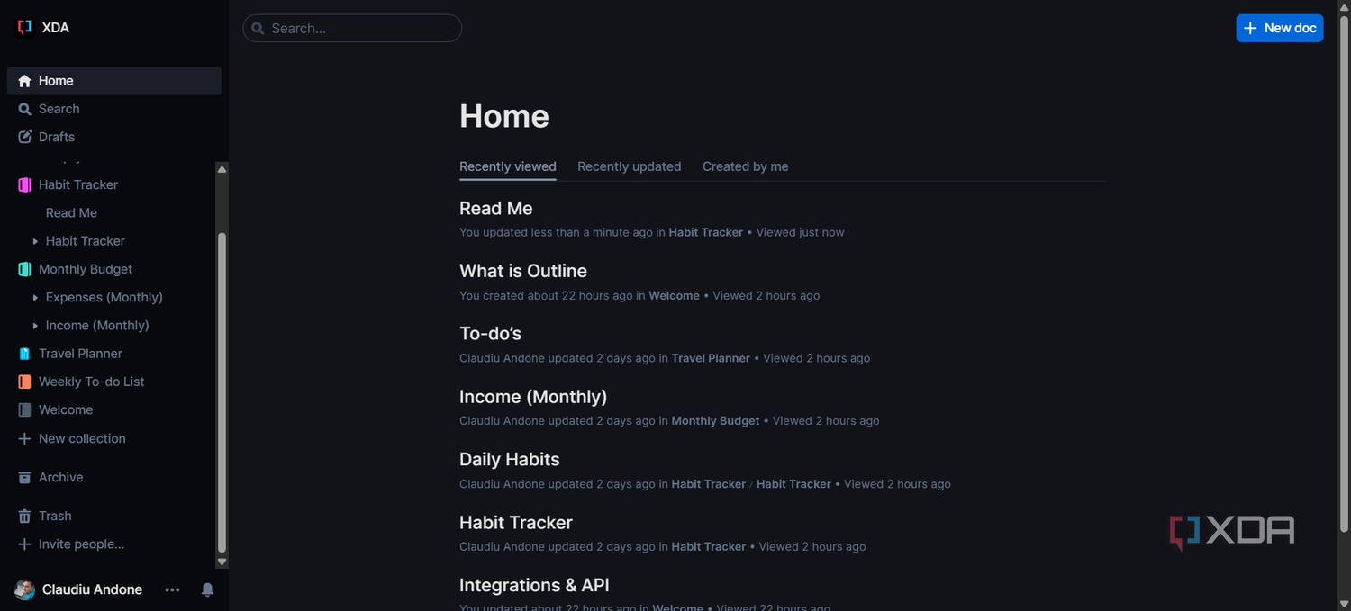 Screenshot of Outline home page