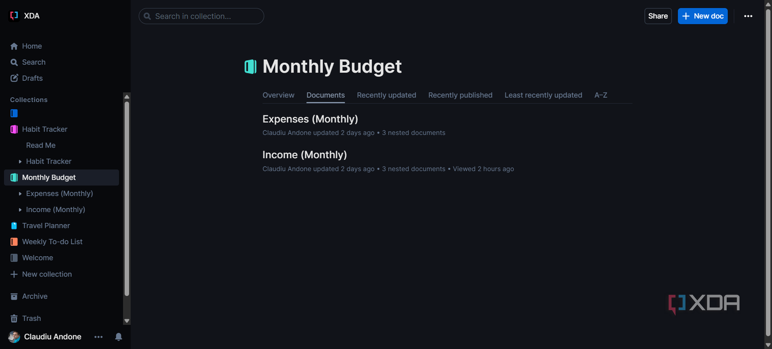 Screenshot of Outline interface