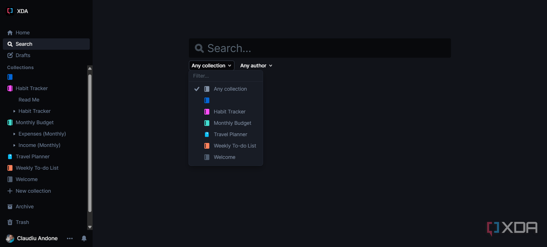 Outline's search interface screenshot