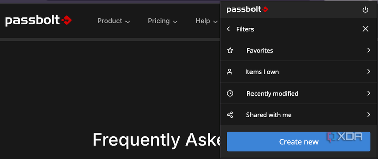 A screenshot of passbolt filters in action.