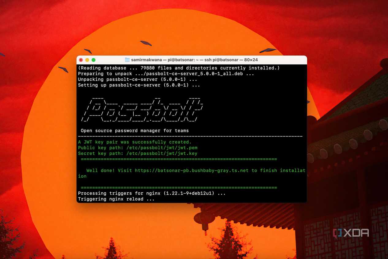 A screenshot of terminal showing Passbolt Installation success message