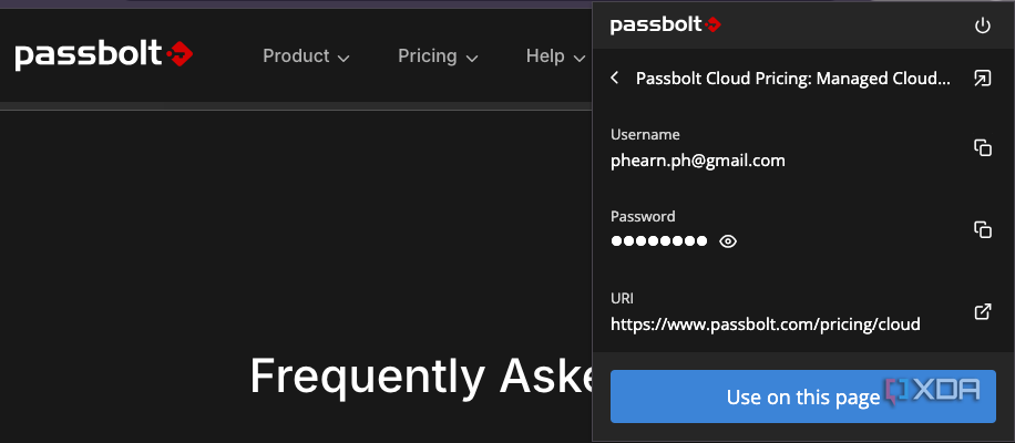 A screenshot of passbolt in action.