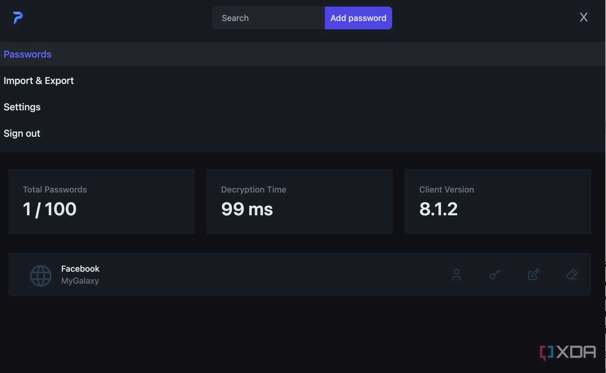 Passky password manager interface