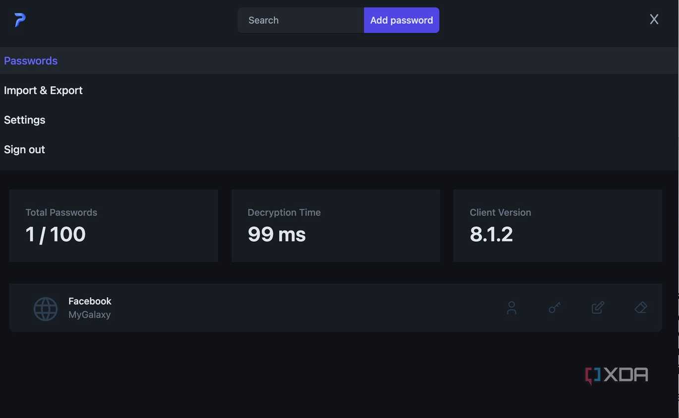 Passky password manager interface