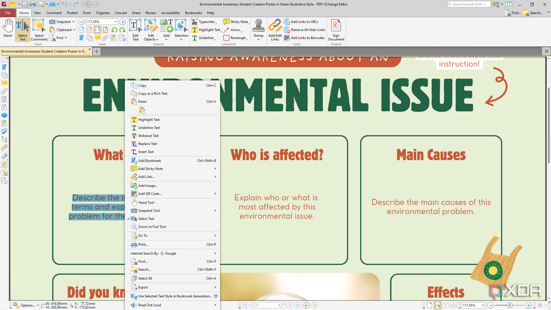 PDF-XChange Editor text options